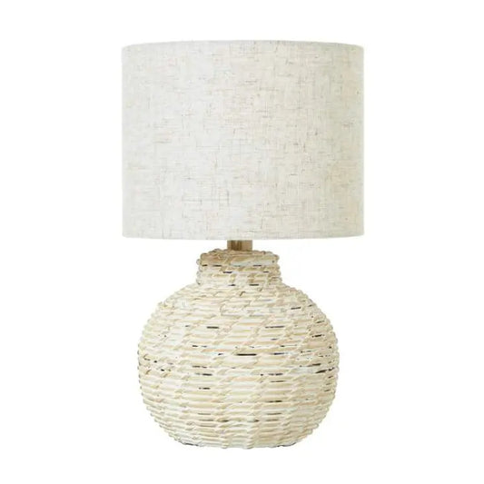 Candeeiro de Mesa em Vime Branco Envelhecido